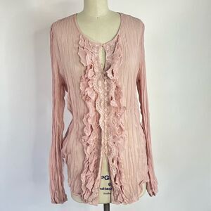 Vintage Stamp 10 Y2K 90s powder pink lace ruffle crinkled semi sheer romantic